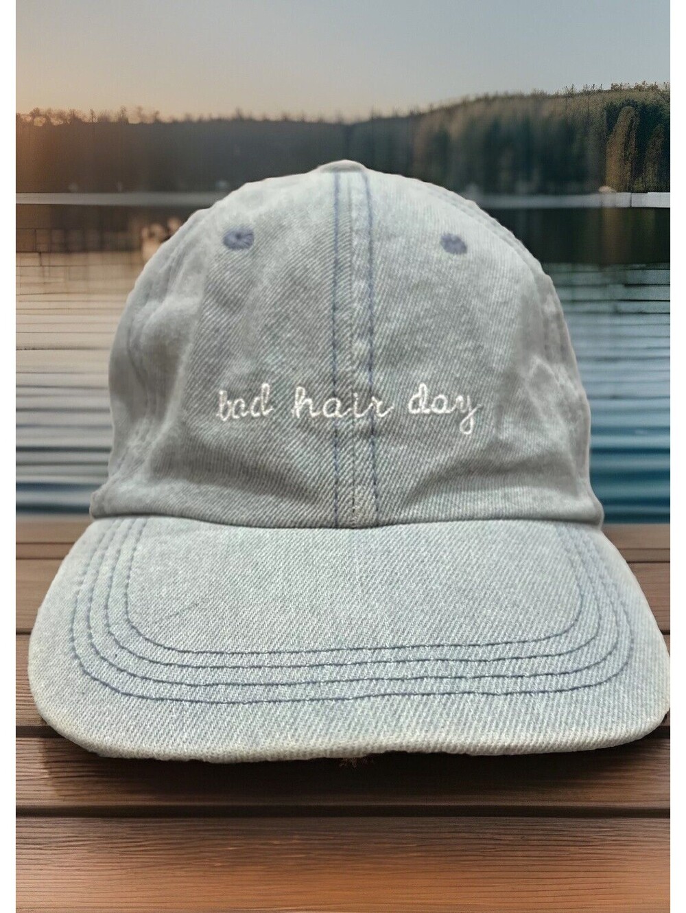 Bad Hair Day Frizz Perm Frizzy Flat David  & Young Light Blue Baseball Cap Hat